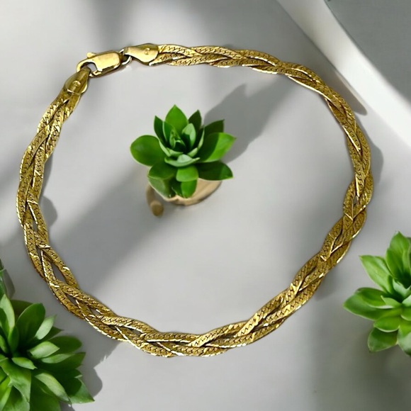 Classic Woven Gold Herringbone Tri-Strand Bracelet - Picture 16 of 16